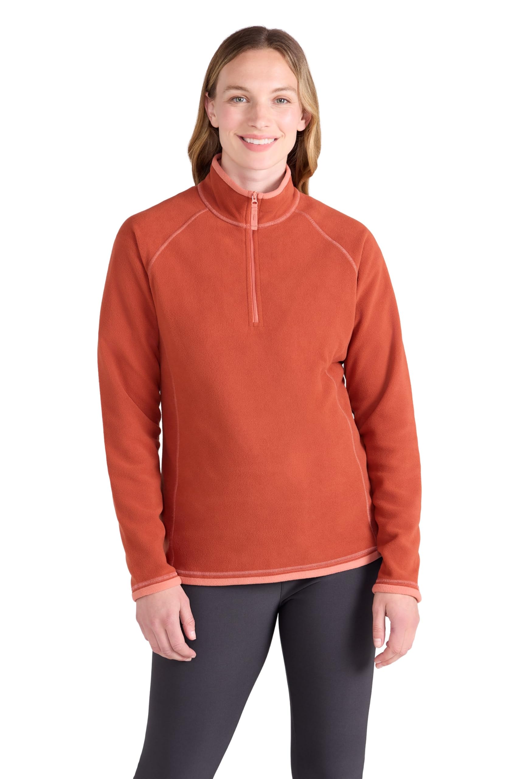 Mountain Warehouse Women's Burnt Orange Montana Microfleece - Breathable Sweater, Quick Drying Pullover, Warm Fleece Jacket, Half Zip - Spring Summer, Travelling Size 24