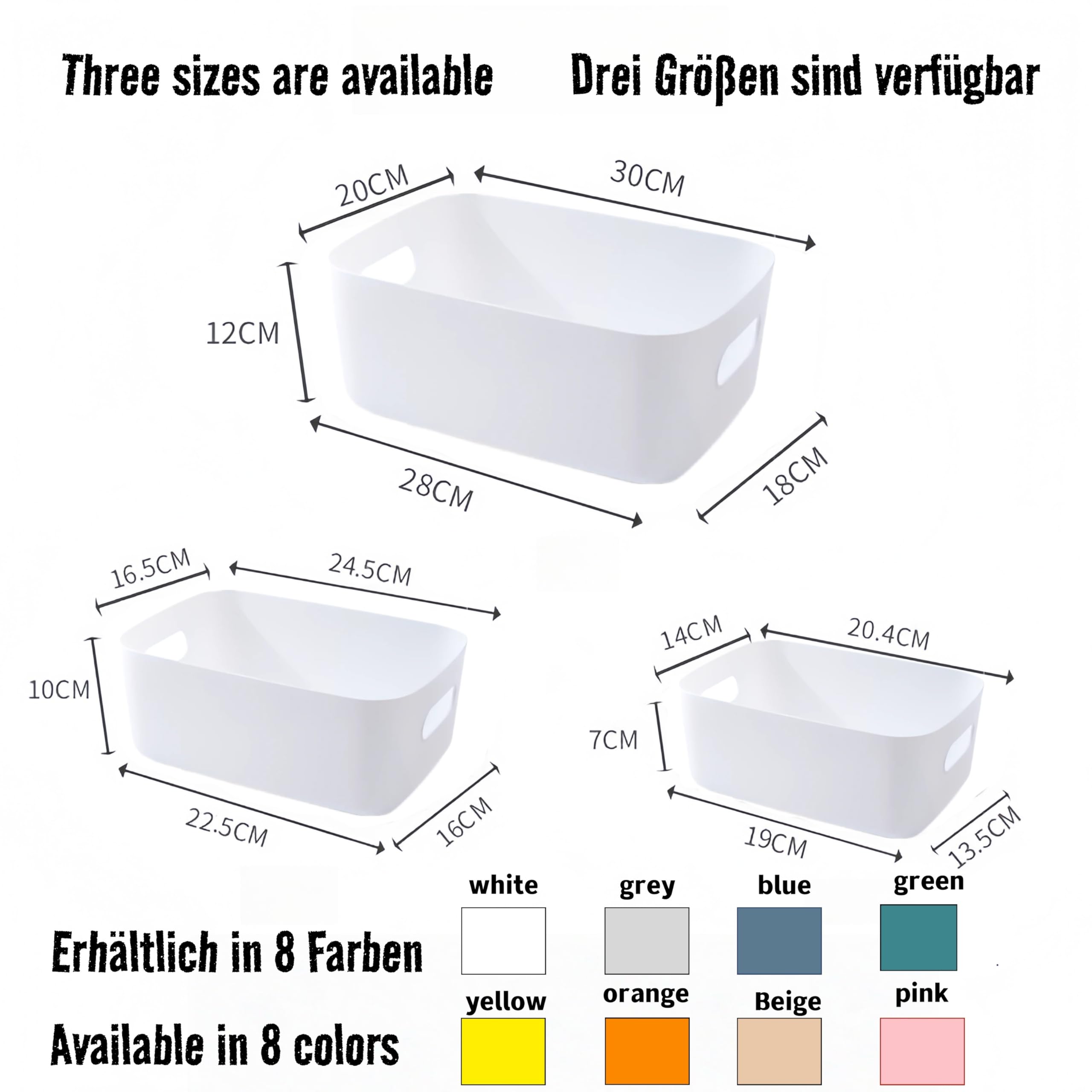 Lot de 5 Paniers Boîtes de Rangement en Plastique avec Poignées,Paniers de Rangement Empilables pour la Cuisine,Paniers & Boîtes de Rangement Cuisine Salle de Bain (Couleurs mélangées, 20+25+30 cm)