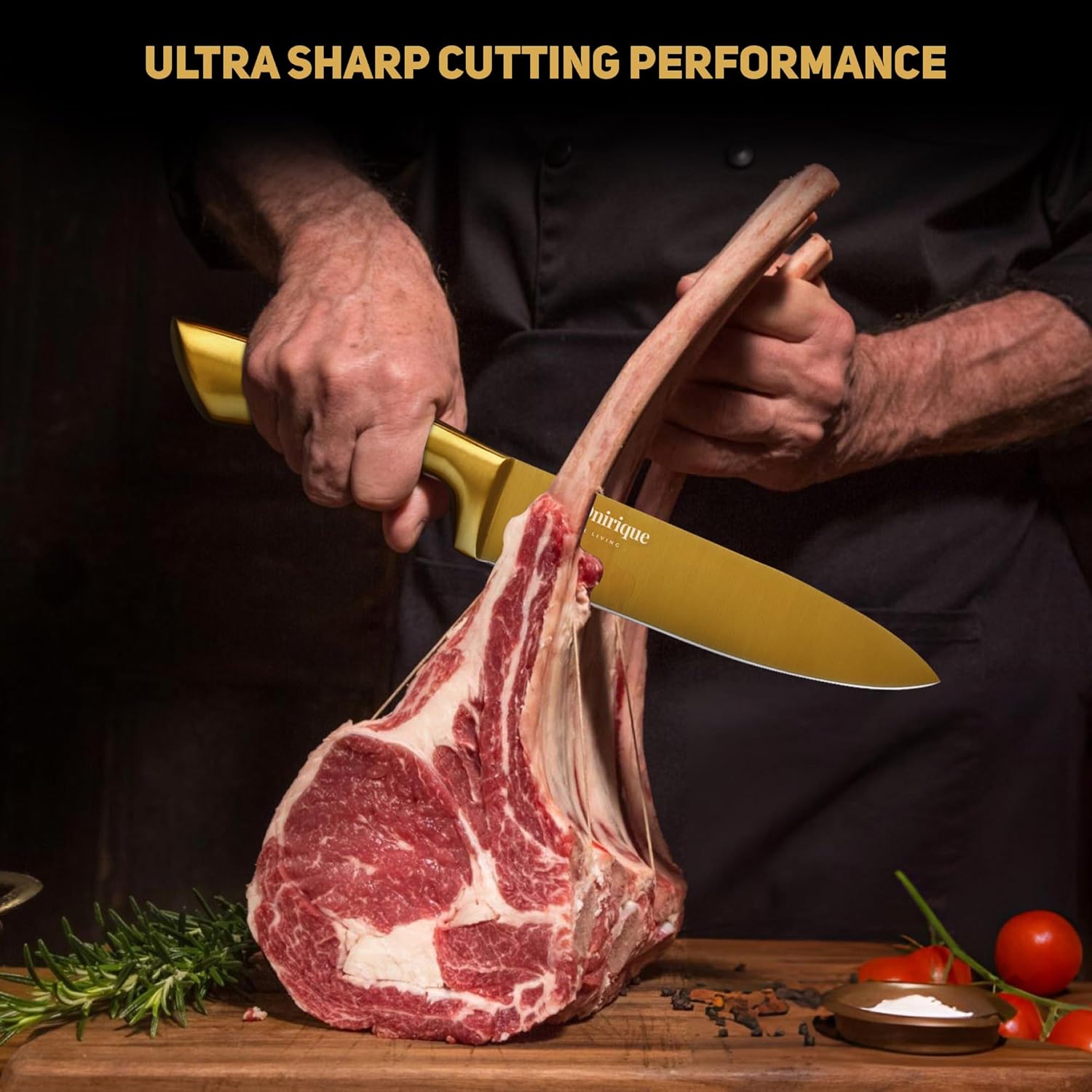 Luxury Silver & Gold Kitchen Knife Set with Block & Rod Sharpener – 8-Piece Titanium-Coated Stainless Steel Knives Set, Super Sharp Cutlery Tools, Stylish Knives Set for Kitchen - Image 6