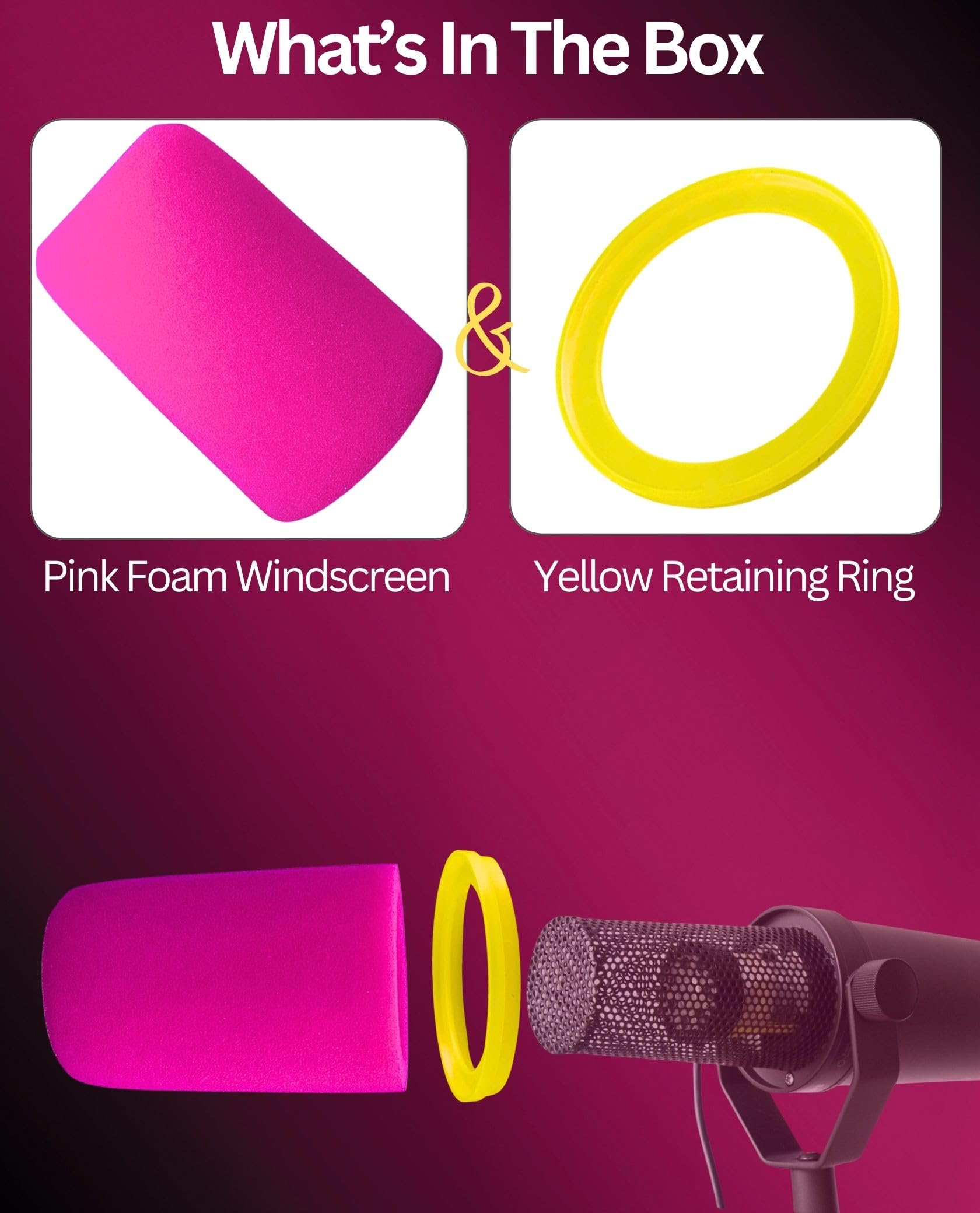 Filtro de espuma para micrófono Shure SM7B, parabrisas personalizado con anillos de retención de colores para podcast, transmisión de juegos (rosa)