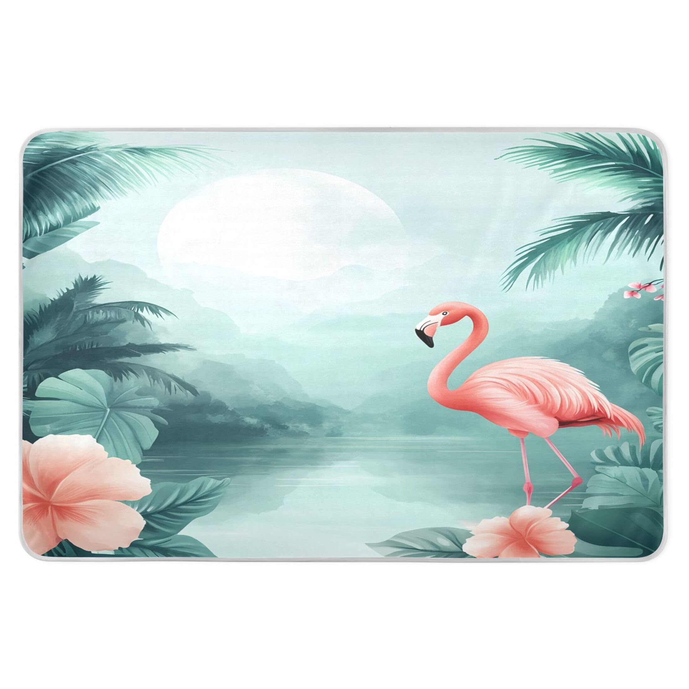 Takiito Flamingo Tropical Leaves Bed Pad Reusable Bed Underpad Washable Waterproof Leak-Proof Quick Dry Incontinence Pee Pad for Toddlers Kids Adults Pets 34x52 in