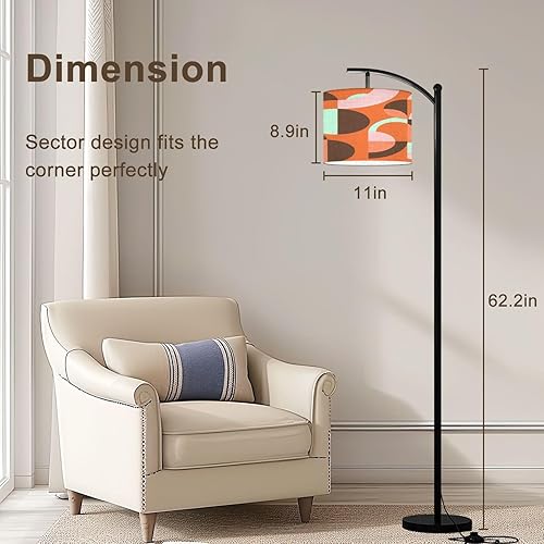 Miniatura 2 de Arc Floor Lamp 70s Retro Seamless Pattern Orange Brown Pink Beige 60s 70s Retro style Tall Standing Lamp Modern Dimmable with Remote Adjustable Drum