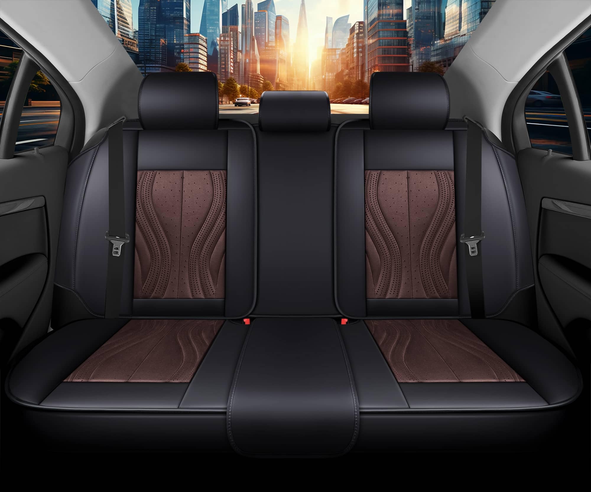 Autositzbezüge Universal für PKW & SUV – Premium Schonbezüge Komplettset Schwarz/Braun, hochwertig verarbeitet für mehr Sitzkomfort, Airbag-kompatibel Sitzauflage, für Vorder- und Rücksitze