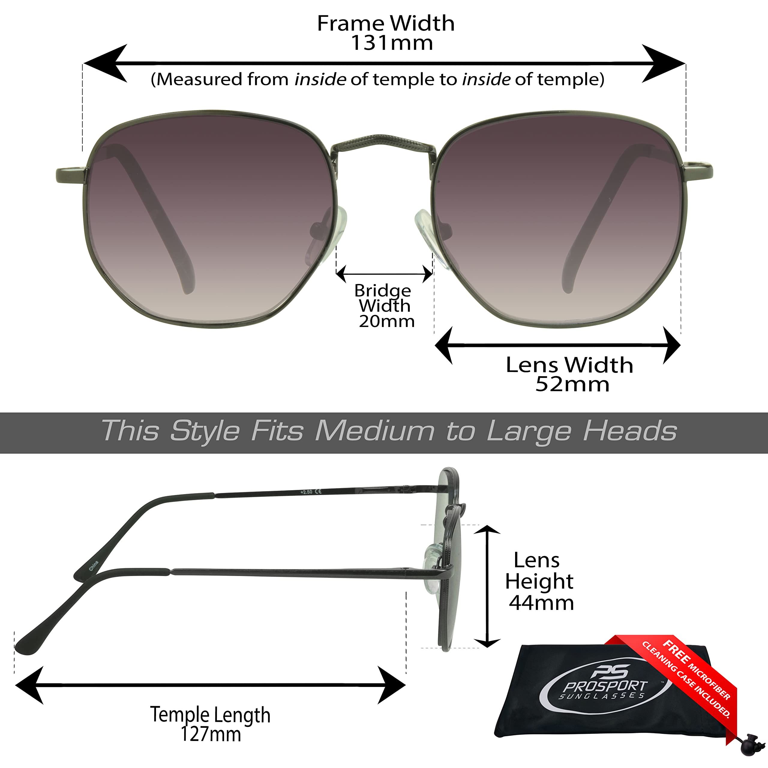 proSPORT Reading Sunglass Tinted Full Lens Gradient Sun Reader Hinged Temples Gunmetal Frame +1.25 Men Women NOT BIFOCAL