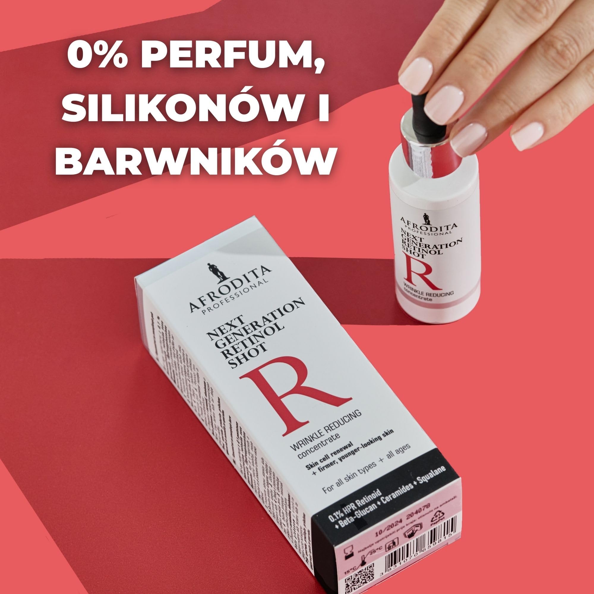 Afrodita Professional Next Generation Retinol Shot serum do twarzy 0,1% HPR retinoid, przeciwzmarszczkowe serum przeciw porom i plamom pigmentowym, z ceramidami beta-glukanem, skwalanem, bez perfum
