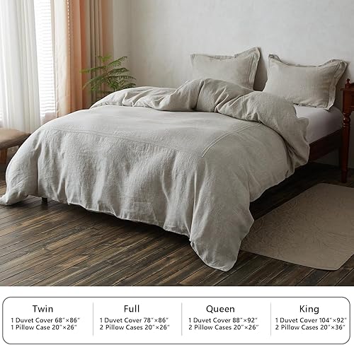 Miniatura 5 de Simple&Opulence Juego de funda de edredón 100% lino lavado de 68 x 86 pulgadas, juego de edredón suave de 2 piezas con bordado doble con cierre de