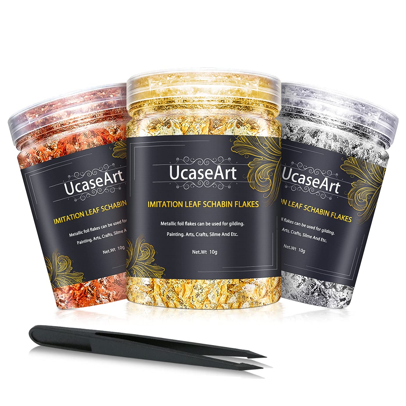 UcaseArt Gold Foil Flakes for Resin - UcaseArt Gold Flakes 3 Bottles Gold Leaf 30 Grams Gold Foil for Nail Art, DIY, Resin Jewelry Making, Painting Arts and Crafts, Furniture Decoration(3-10)