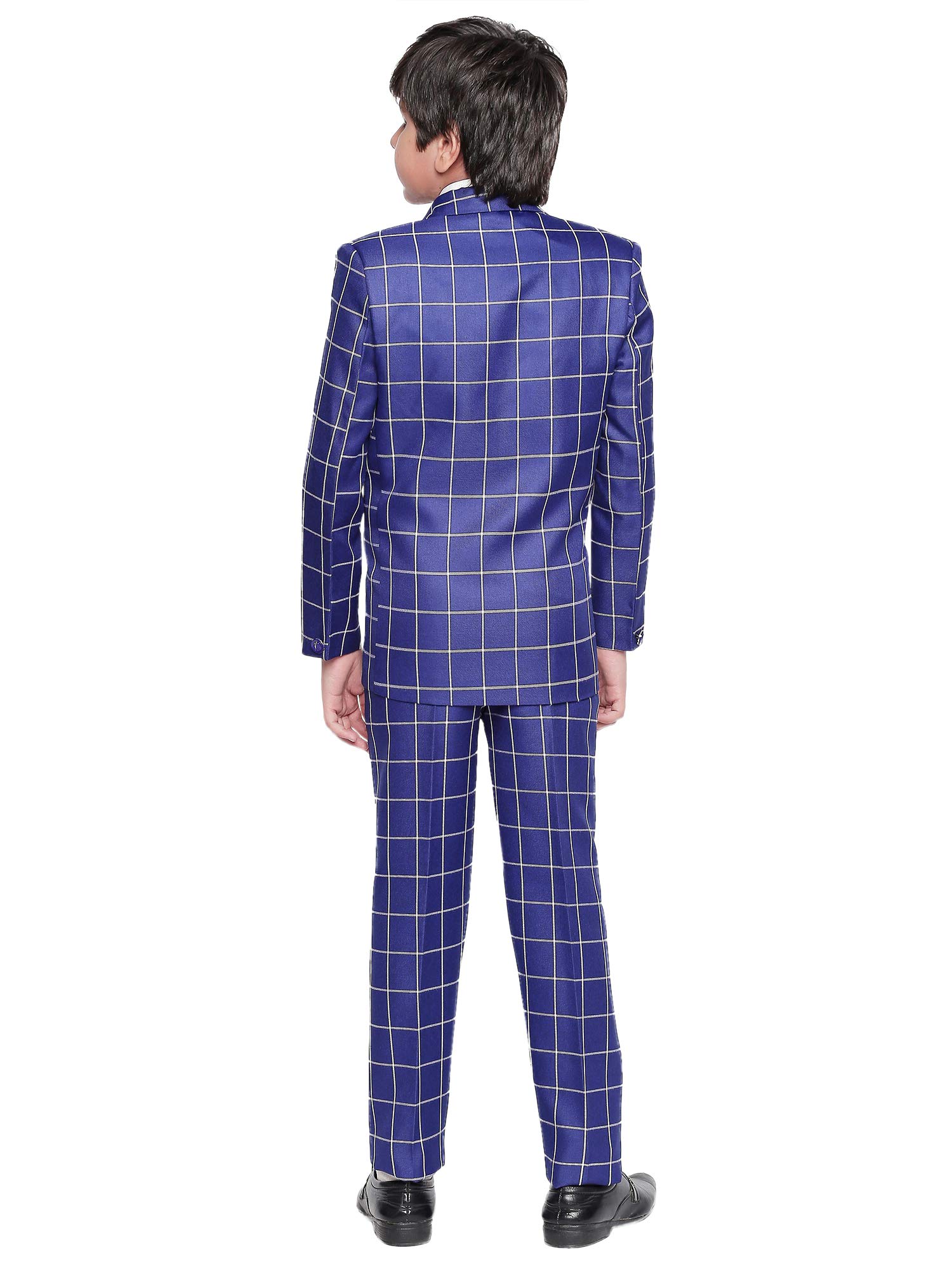 Jeetethnics Boys Navy Blue Checked Coat Suit Set with Waistcoat Shirt and Trousers (9048BNJ) 1