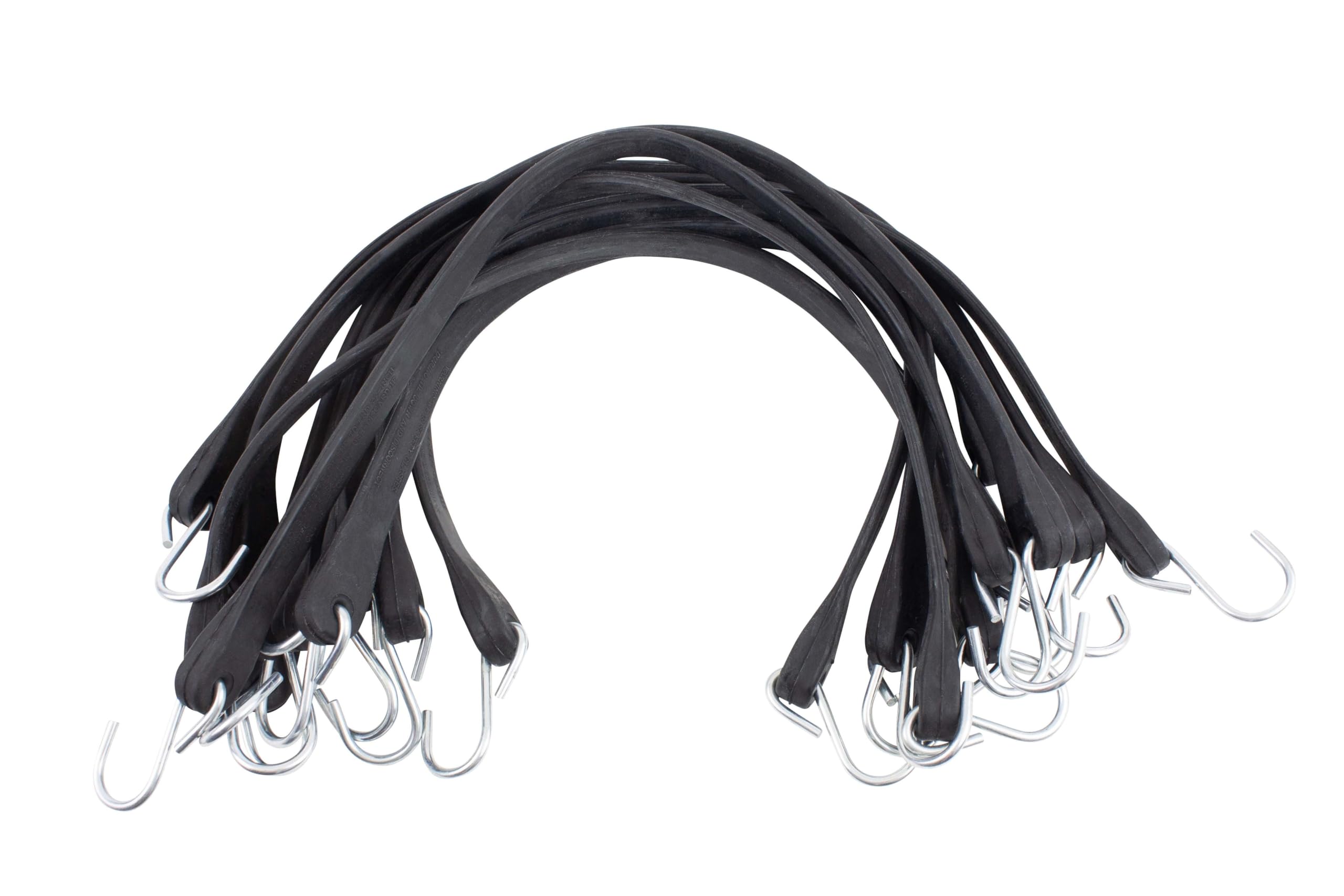 Mytee Products 15" Natural Rubber Tarp Bungee Straps Crimped Hooks - 50 Pack