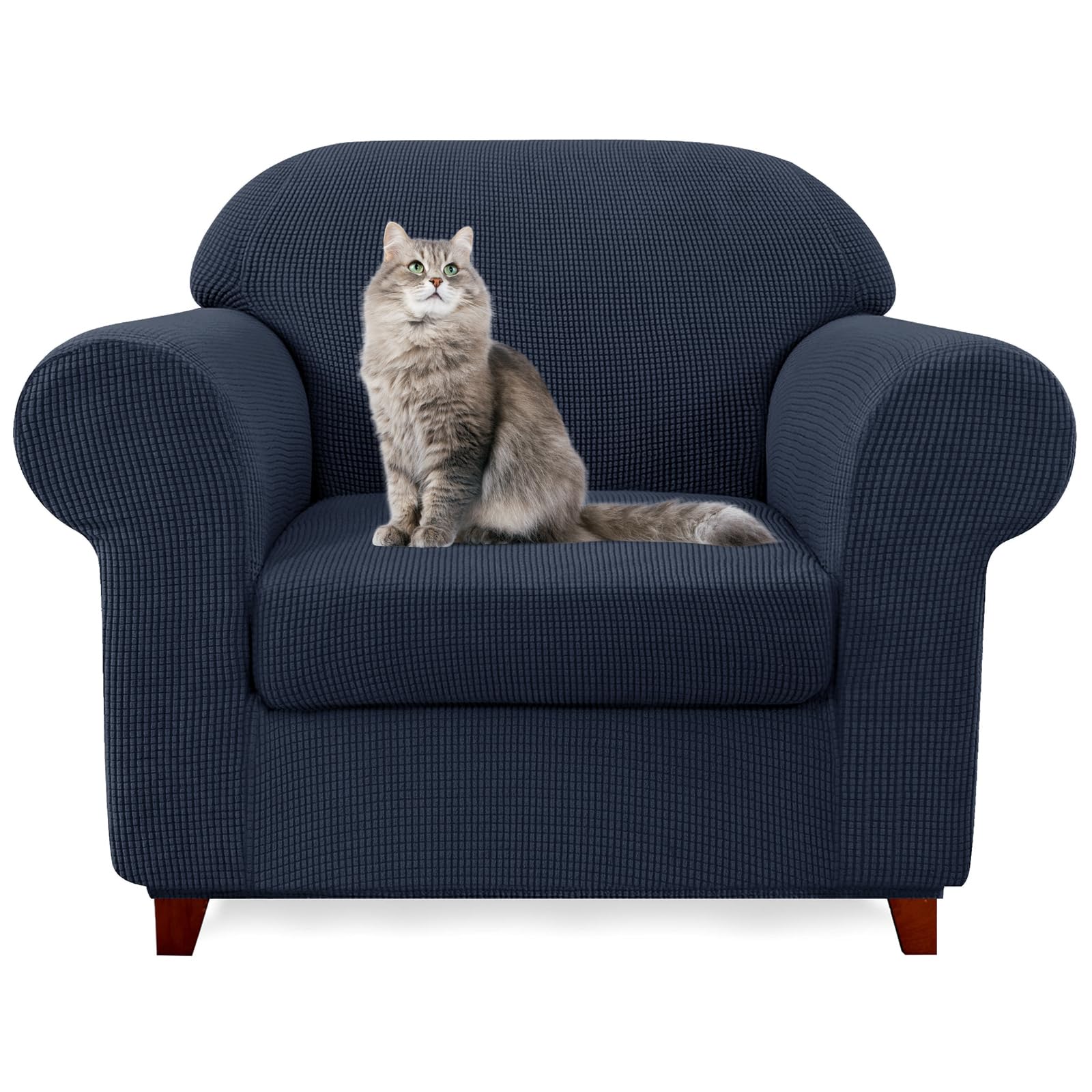SYLC Ektorp Sofa Cover with Seat Cushions Covers and Backrests Covers Sofa Covers Stylish Stretch Jacquard Couch Slipcover Protector (Navy,Chair+1 Seat)