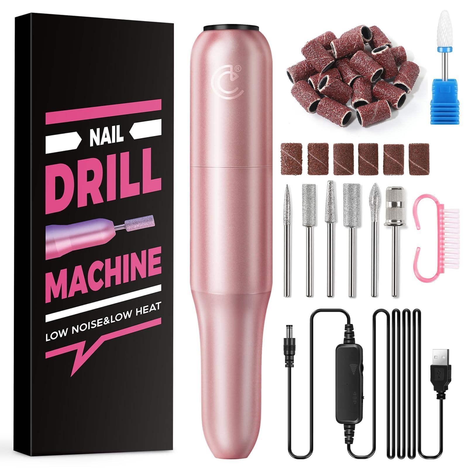 COSCELIA Elektrische Nagelfräser, 20000 u/min Verstellbare Geschwindigkei Professionell Elektrisch Nagelfeile für Gelnägel Pediküre Maniküre Set Nagelfeile für Gelnägel und Acrylnägel