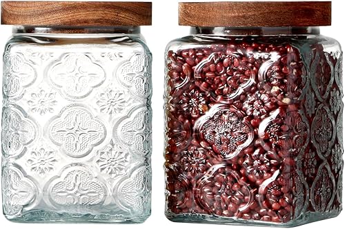 Miniatura 8 de NUTRIUPS Tarros de vidrio con tapas de madera, tarros con tapas, juego de 2 tarros de vidrio vintage (ventana de rejilla)