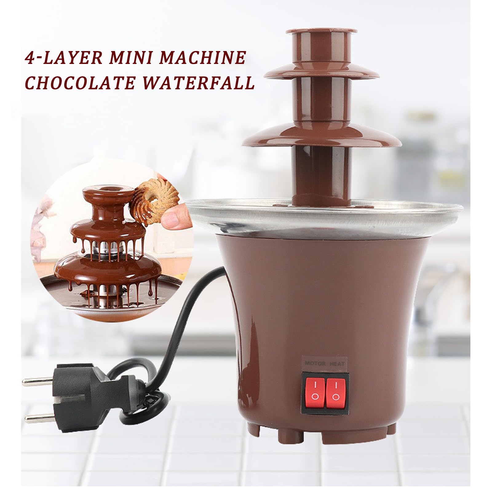 Máquina de cascada con fuente de chocolate de 3 capas, funcionamiento eléctrico silencioso, torre de fusión de chocolate para el hogar, acero inoxidable apto para uso alimentario + PC