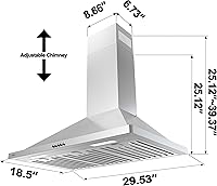 Vista 7 de Campana extractora de 30 pulgadas con control de botón pulsador, campana extractora de acero inoxidable de 450 CFM montada en la pared