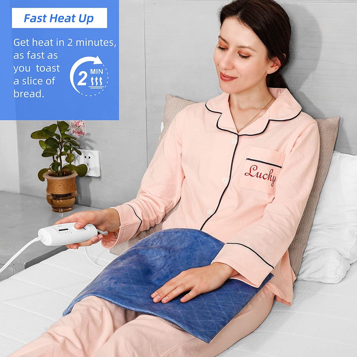 Boncare Large Electric Heating Pads for Neck and Shoulder Back Pain and Cramps Fast Relief with Auto Shut Off and 4 Temperature Settings Super Soft Velvet 12"x24" (Navy Blue)