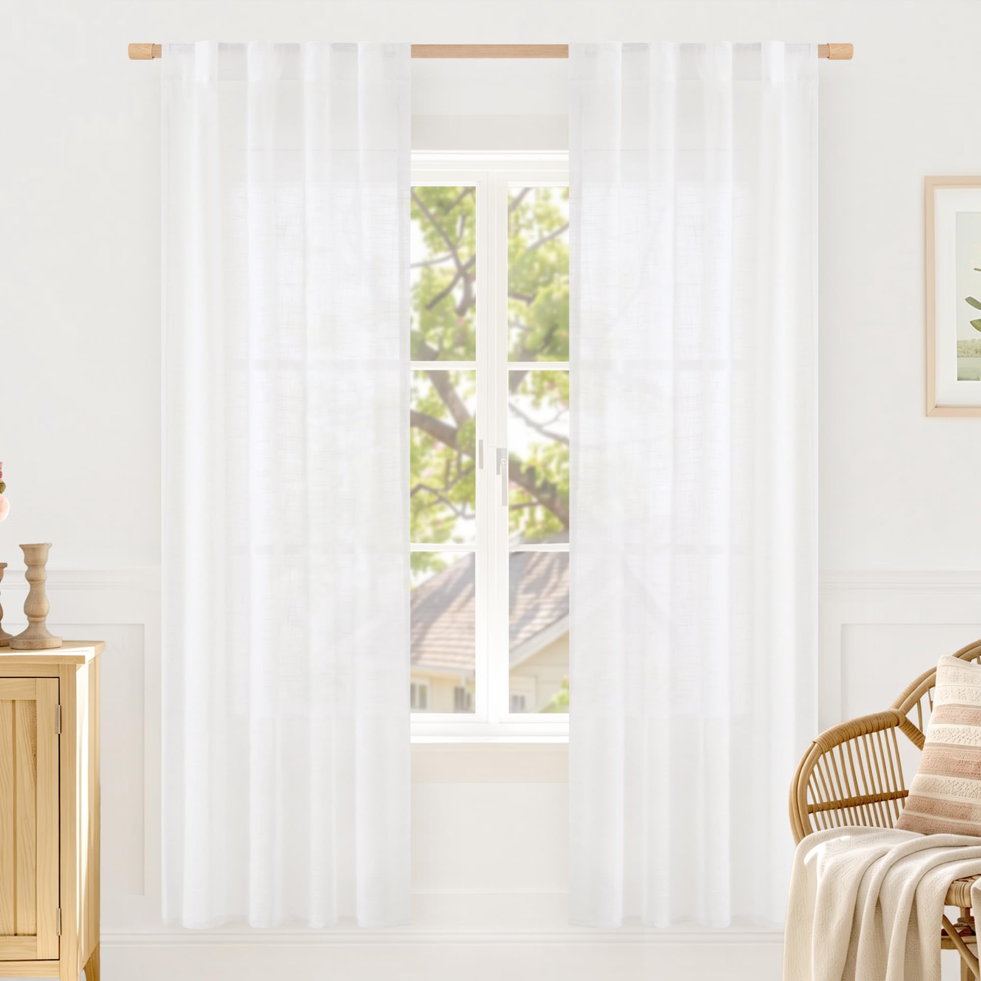 LAMIT Natural Linen Semi Sheer Curtains 84 Inches Long 2 Panels, Living Room Linen Textured Light Filtering Drapes Back Tab and Rod Pocket Neutral Window Panels for Bedroom/Sliding Door, 52 x 84 Inch — view 21