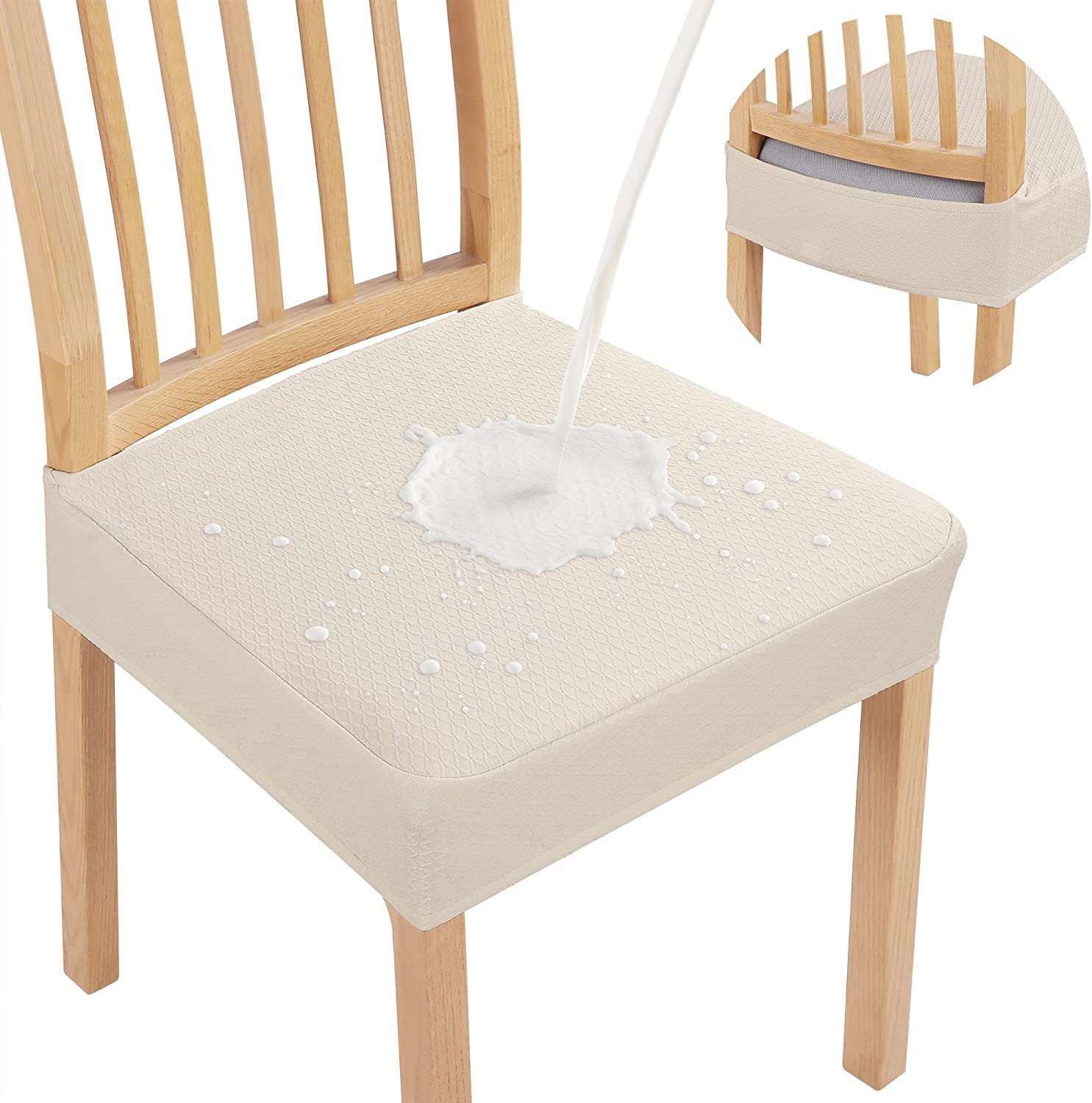Stuhlhussen Off White Stuhlbezug Sitzfläche Spandex Stretch-Sitzbezug Stuhl,Abnehmbar und Waschbar,Küche Stuhlbezüge Esszimmer Stuhl Überzug Stuhl Bezug Hochzeit