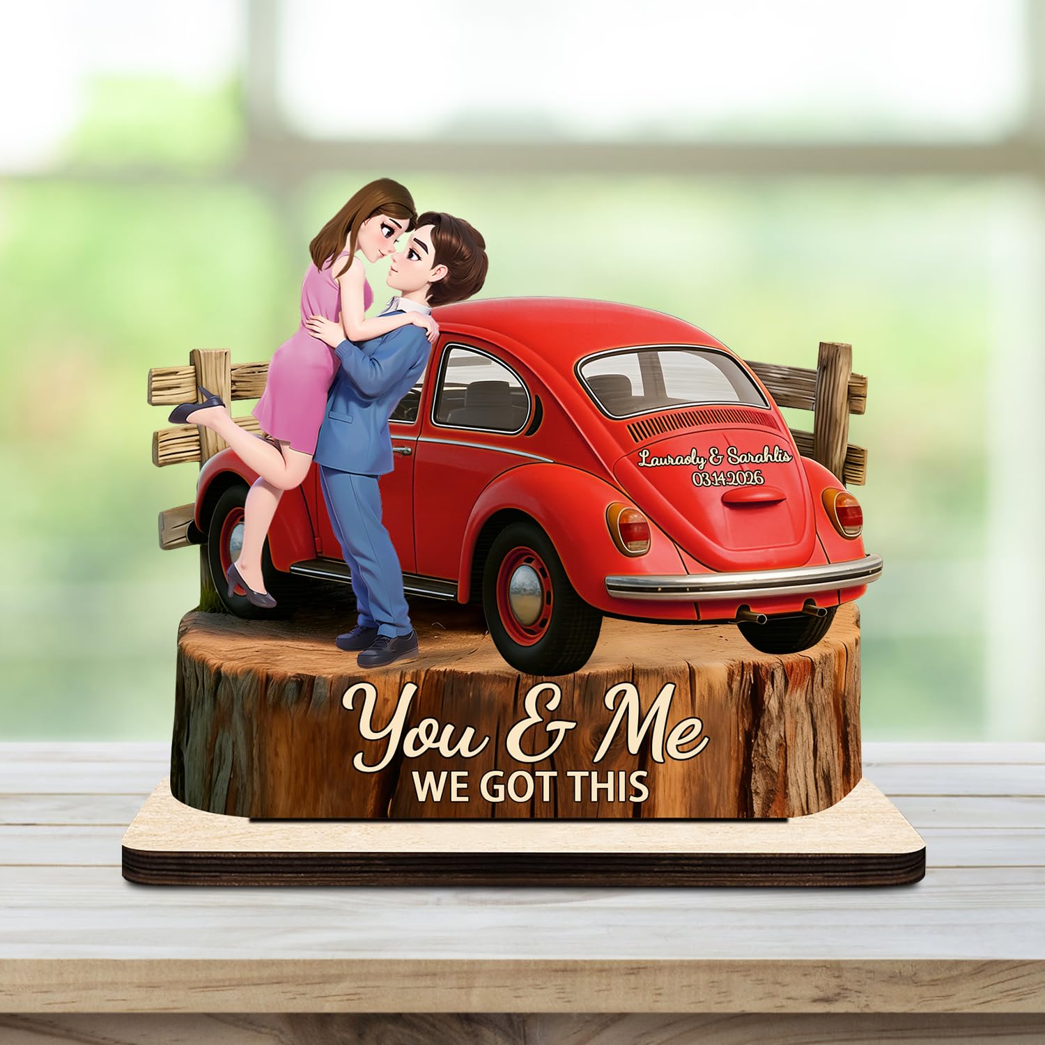 Personalized You & Me We Got This Valentines Car Couple Wooden Sign Plaque Desk Figurines, Custom Valentines Day Car Couple Wood Plaque Figurines Gifts for Him Her Boyfriend Girlfriend Wife Husband
