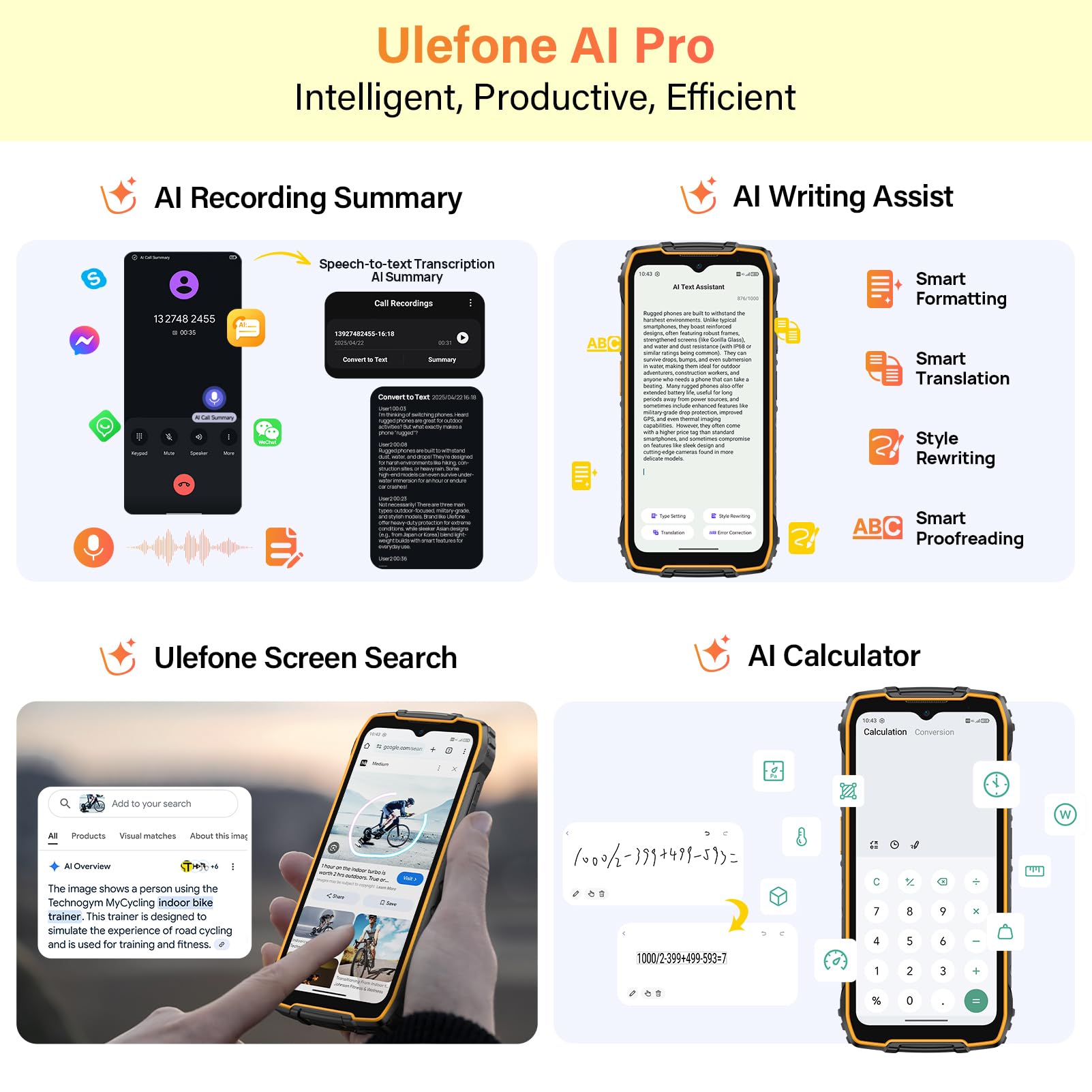 Ulefone RugKing 4 Pro Cellulare, 10200mAh Batteria AI Telefono Impermeabile 48MP+8MP 16GB+128GB/SD-2TB, Android 15 Octa-Core Rugged Smartphone 6.56" 120Hz/120LM Super Torcia/3-Slots/OTG/NFC/GPS Nero