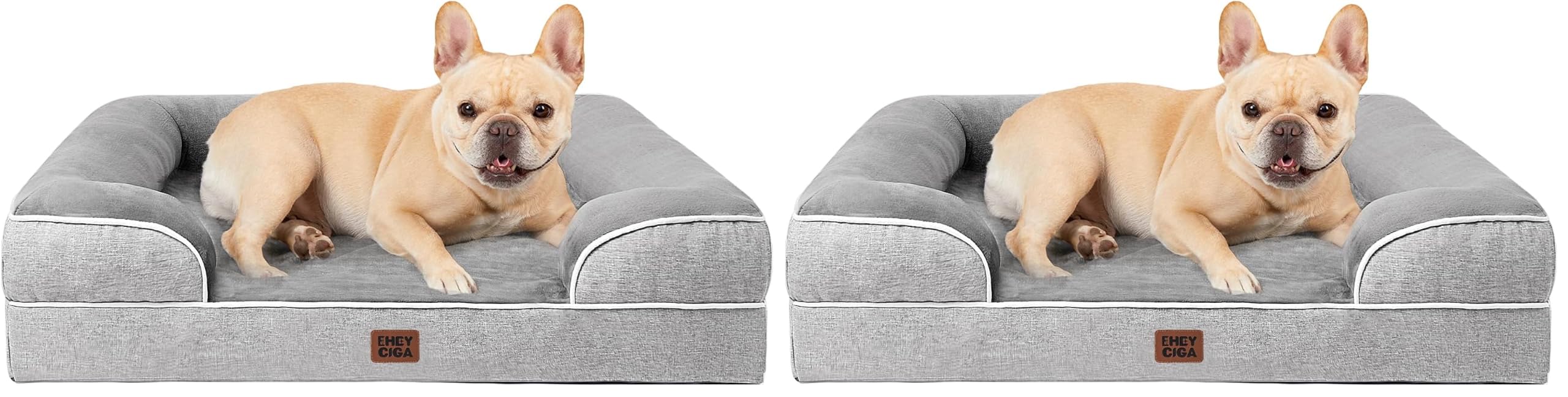 EHEYCIGA Orthopedic Dog Bed for Medium Dogs, Waterproof Memory Foam Medium Pet Beds with Sides, Non-Slip Bottom and Egg-Crate Foam Dog Couch Bed with Washable Removable Cover, Grey (Pack of 2)
