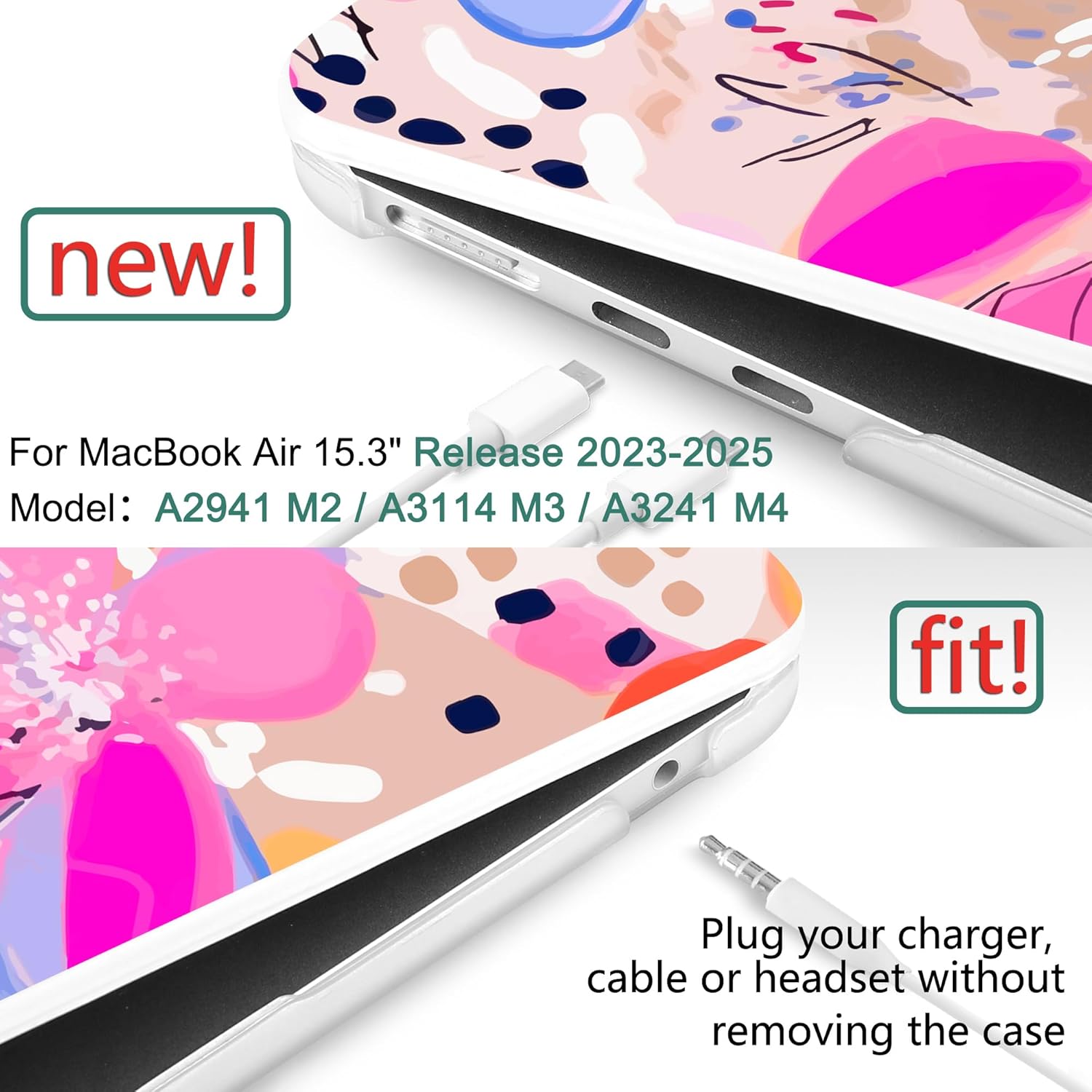 DONGKE Compatible with M4 MacBook Air 15 inch Case 2025 2024 2023 A3241 A3114 A2941 M3 M2 Liquid Retina Display Touch ID, Plastic Hard Case & Keyboard Skin & Screen Protector - Floral Artistic - Image 2