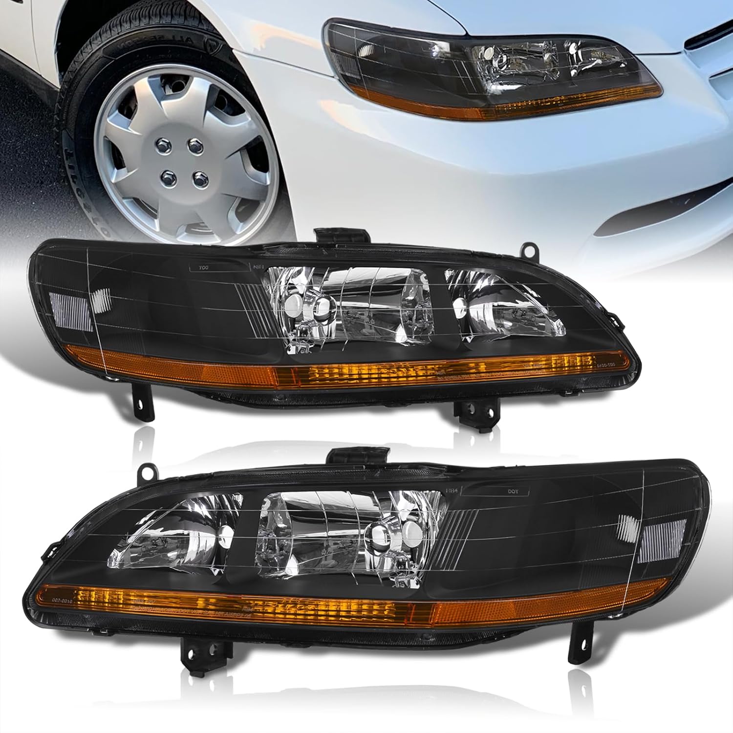 AJP Distributors JDM Front Bumper Driving Signal Headlights Head Lights Lamps Assembly Pair Left & Right Compatible/Replacement For Accord CG6 CG5 Sedan Coupe 1998 1999 2000 2001 2002 98 99 00 01 02