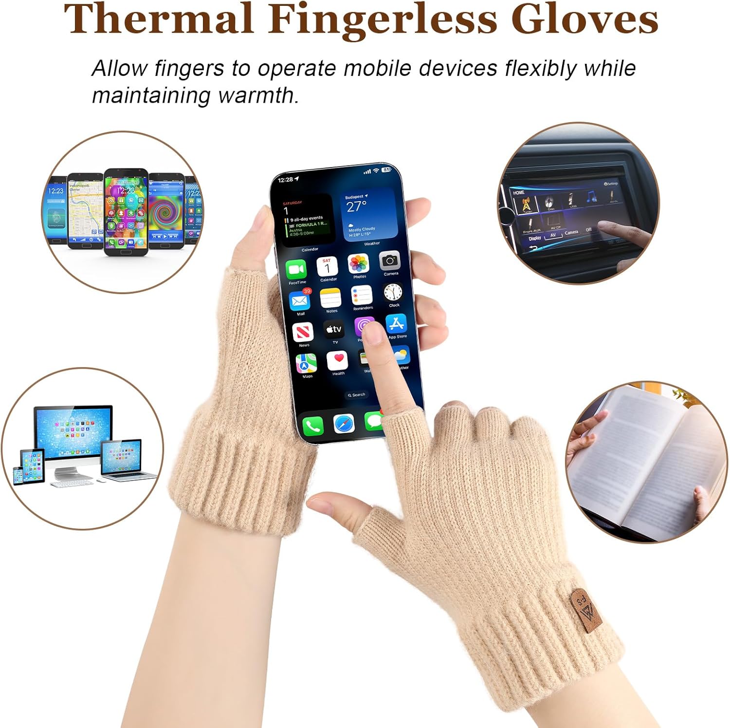 Pleneal Fingerless Gloves for Women Men - 2 Pairs Womens Winter Glove, Warm Knit Gloves for Cold Weather with Elastic Cuff - Image 5