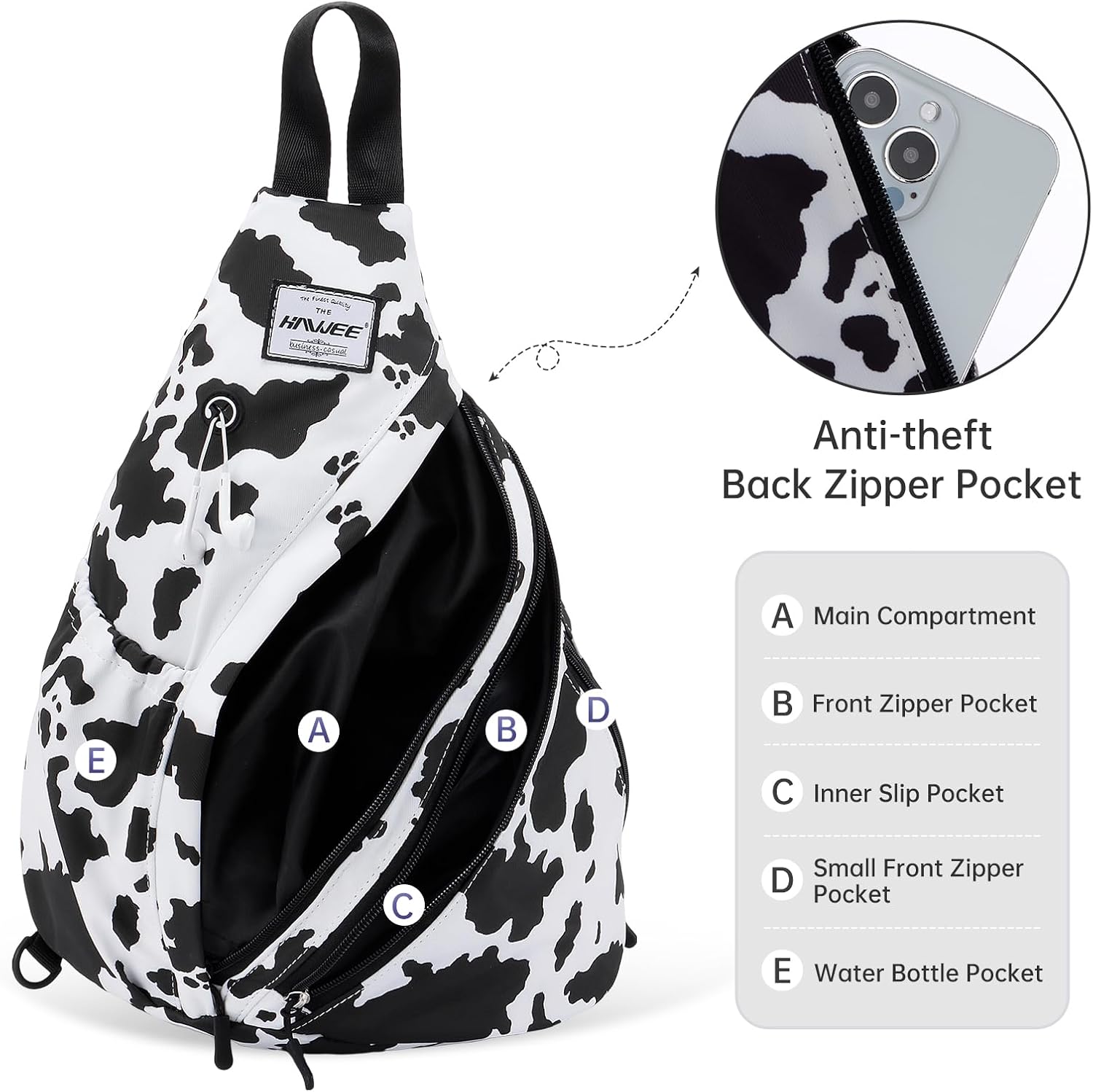 Women's Lightweight Rope Sling Bag - Convertible Chest Bag & Casual Daypack, Water-Resistant Crossbody Backpack for Travel, Sport, Cow