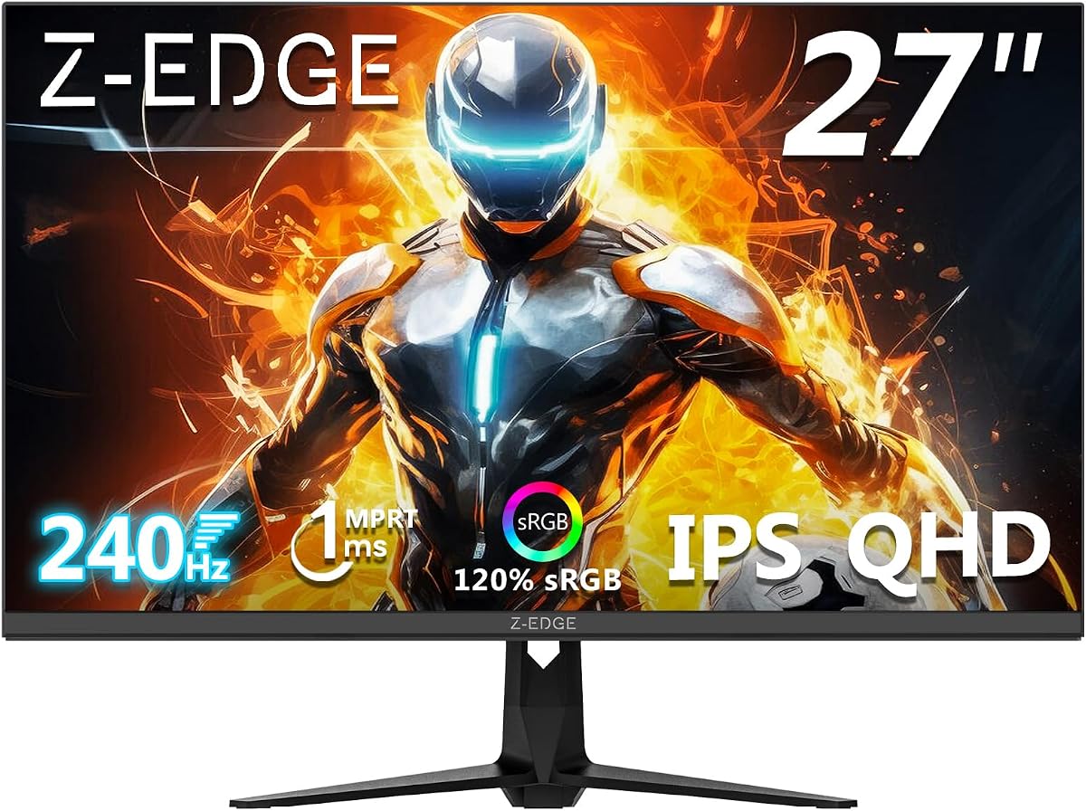 Z-Edge 27 inch IPS Gaming Monitor, QHD 1440P 240Hz 165Hz PC Screen | Computer Monitor, FreeSync, 1ms MPRT, 120% sRGB, 400nits, UG27QS 2X DP 1.4 Ports and 2X 2.0 HDMI Ports