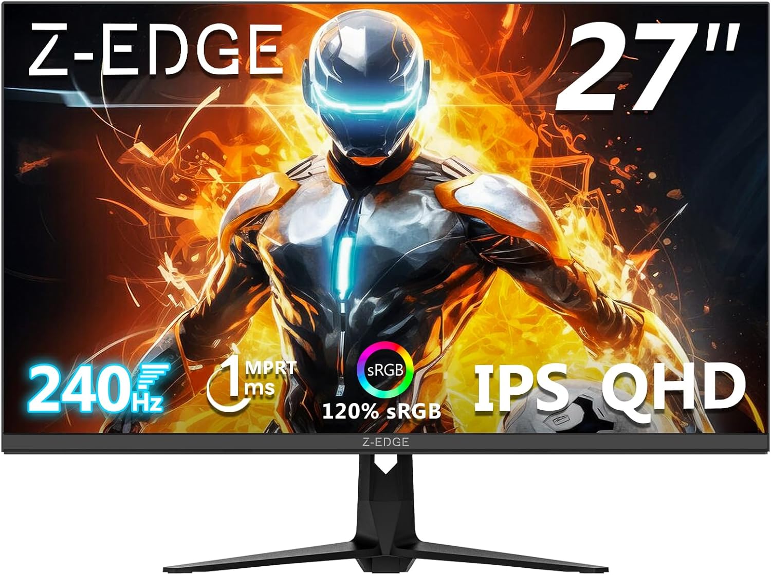 Monitor Gamer Z-Edge 27 polegadas, 2K QHD 1440P, IPS rápido, 240 Hz, MPRT de 1 ms, 16,7 milhões de cores, 2 x DP 1.4 e 2 xHDMI 2.0, Suporte VESA, sem bordas