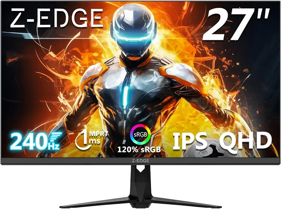 Monitor Gamer Z-Edge 27 polegadas, 2K QHD 1440P, IPS rápido, 240 Hz, MPRT de 1 ms, 16,7 milhões de cores, 2 x DP 1.4 e 2 xHDMI 2.0, Suporte VESA, sem bordas