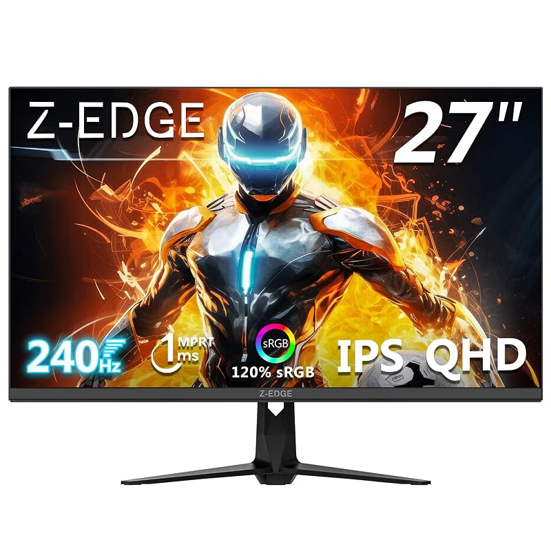 Monitor Gamer Z-Edge 27 polegadas, 2K QHD 1440P, IPS rápido, 240 Hz, MPRT de 1 ms, 16,7 milhões de cores, 2 x DP 1.4 e 2 xHDMI 2.0, Suporte VESA, sem bordas