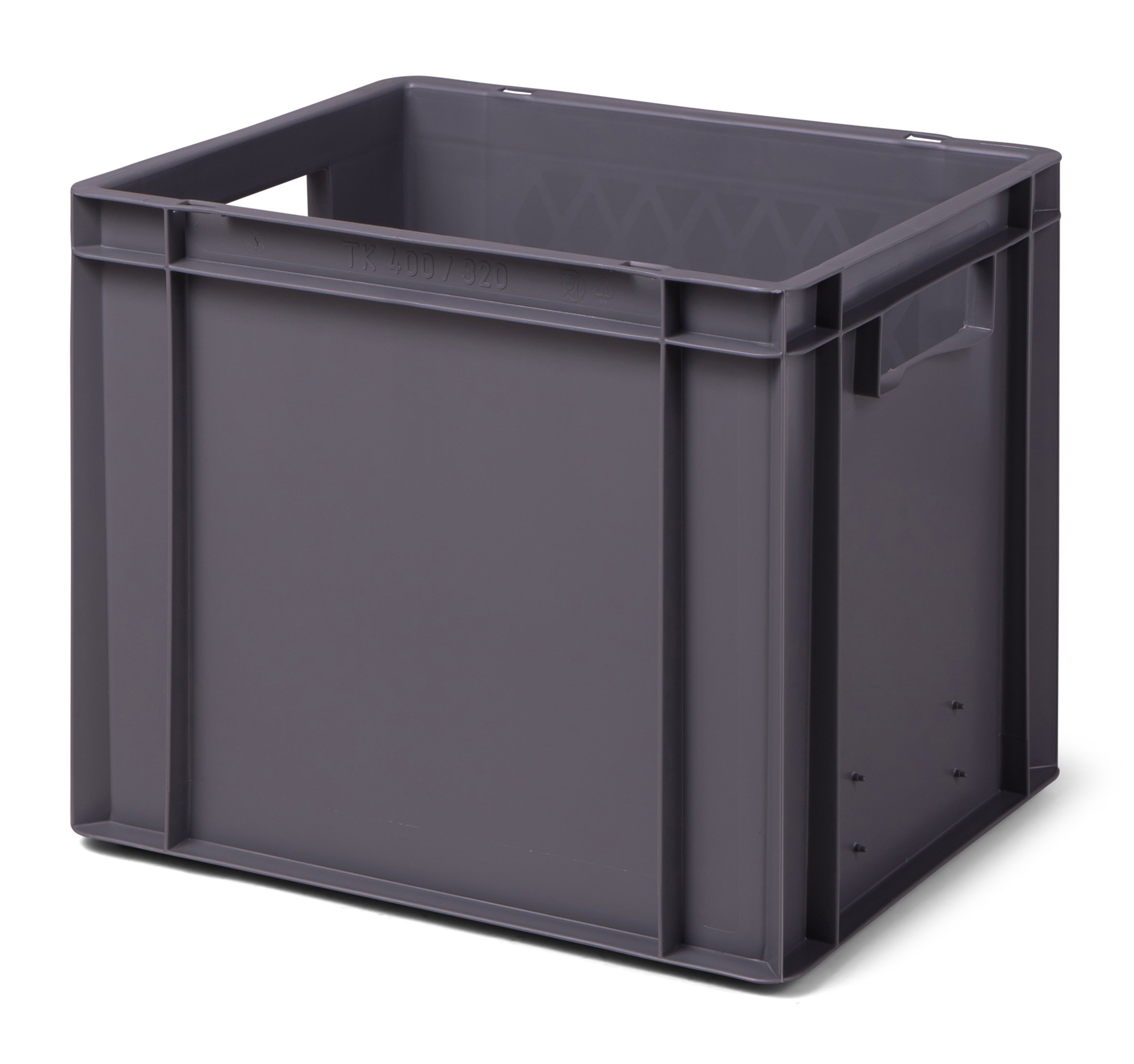 4 Stk. Transport-Stapelkasten TK432-0, grau, 400x300x320 mm (LxBxH), aus PP, Volumen: 29 Liter, Traglast: 45 kg, lebensmittelecht, made in Germany, Industriequalität