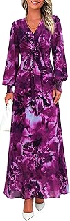 Women's 2026 Spring Wedding Guest Dresses Floral Long Sleeve V Neck Belt...