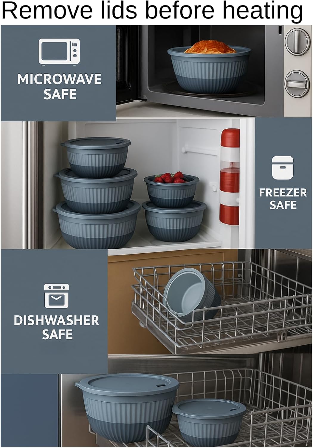 Mixing Bowls with Lids, 8-Piece Airtight Leak-Proof Nesting Plastic Bowl Set for Kitchen & Food Storage, Large 4200ml Capacity, BPA-Free, Microwave & Dishwasher Safe - Image 2