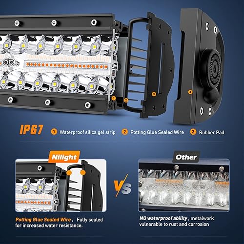 Miniatura 8 de Nilight Barra de luz LED de 22 pulgadas, 480 W, luz estroboscópica blanca ámbar, 6 modos, función de memoria, función de restablecimiento de función