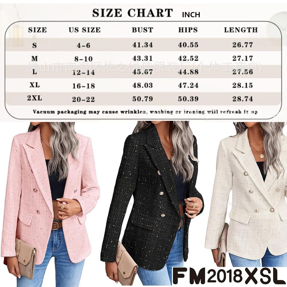 Giacca da donna in tweed, aperta sul davanti, a quadri, giacca casual a maniche lunghe, giacca da ufficio con tasche elegante