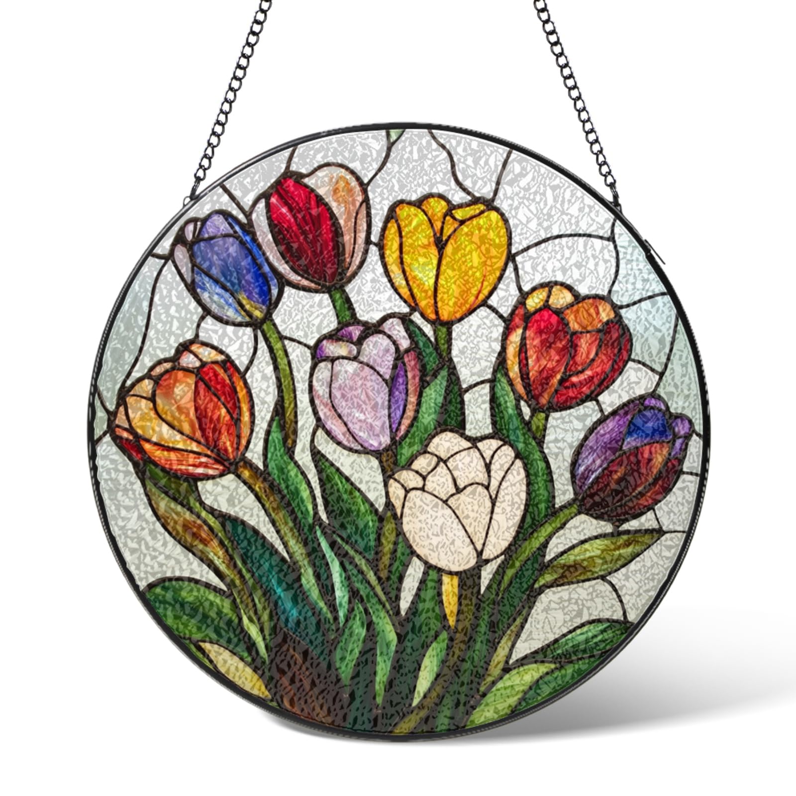Tulip Flower Stained Glass Suncatchers Window Hanging,Flowers Suncatcher Garden Decor Birthday Gifts,Florals Sun Catchers Decorations for Bedroom Kitchen Patio,Housewarming Wedding Gift 5.9 IN