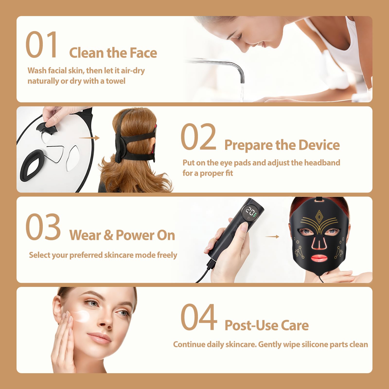 Red Light Therapy for Face, LED Face Mask Light Therapy, 4 Light Modes with NIR, Red & Blue LED Light Therapy USB-C, Remote Control Portable LED Mask for Home & Travel (Black)