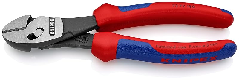 Alicate de Corte Diagonal KNIPEX TwinForce 73 72 180 BK com Dupla Articulação e Cabo Ergonômico, 19,1 cm, Vermelho/Azul