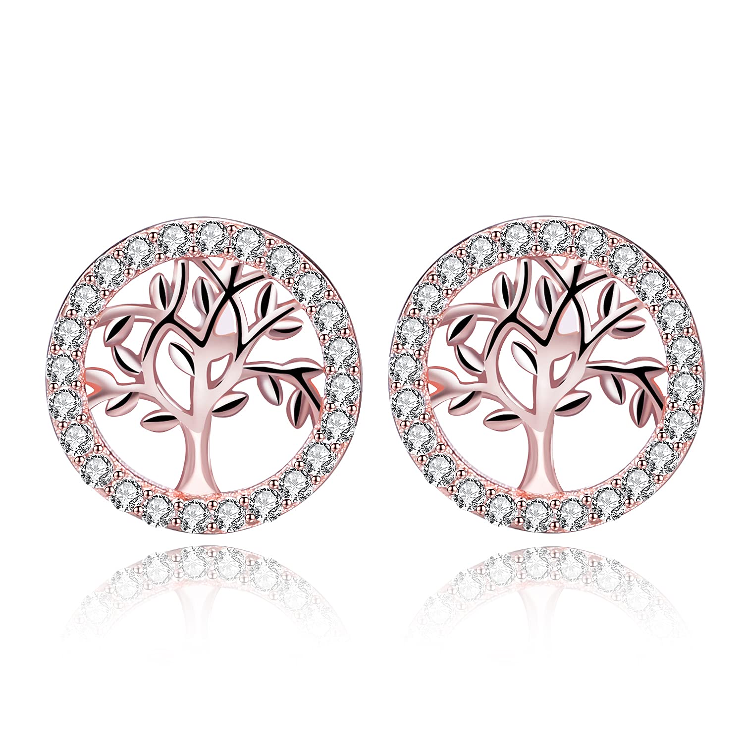 Bo&Pao Pendientes para Mujer de Plata de ley 925 con árbol de la vida
