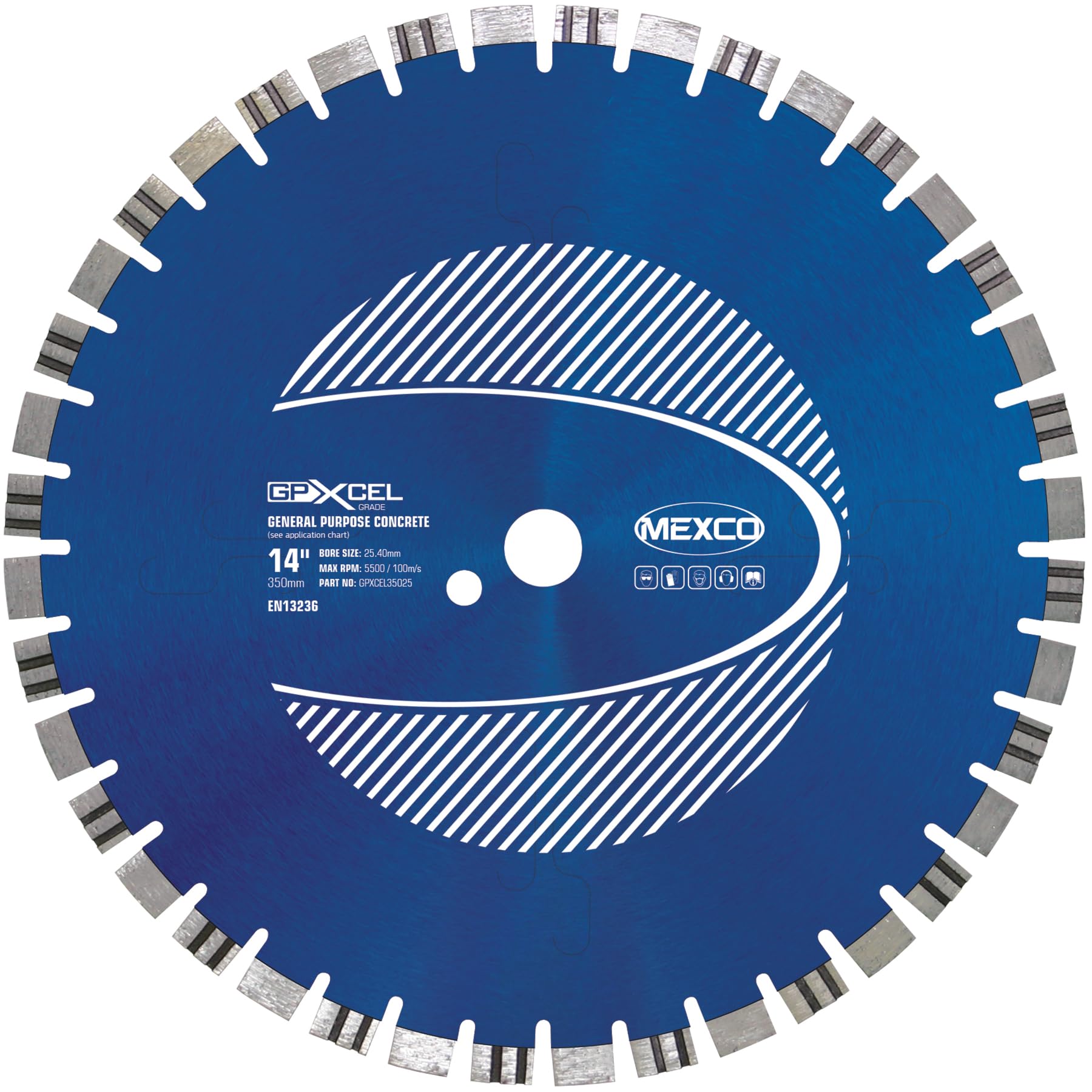Mexco GPXCEL General Purpose Diamond Blade, High-Performance Cutting Disc for Non-Abrasive Concrete Materials – 350mm, 12mm Segment Height, 25.4mm Bore