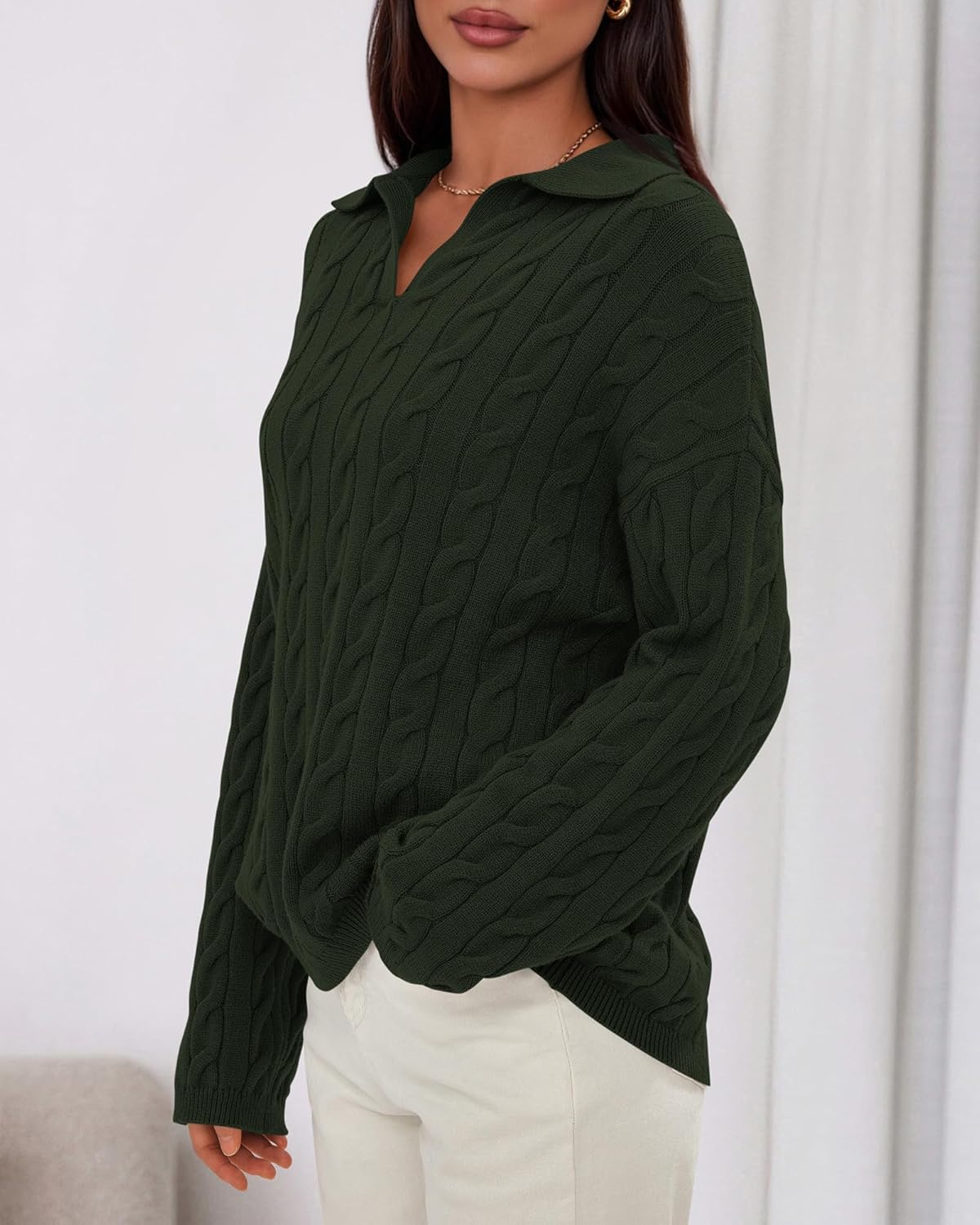 BTFBM Women's Oversized Sweaters Fall Fashion Clothes 2025 Trendy Knit Pullover Casual Long Sleeve V Neck Sweater Jumper Tops - Image 4