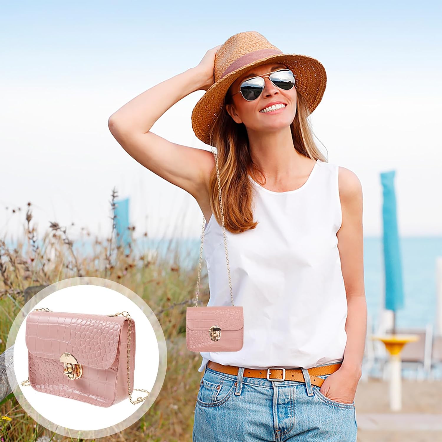 Women Mini Diamond Pattern Crossbody Bag PU Leather Chain Satchel