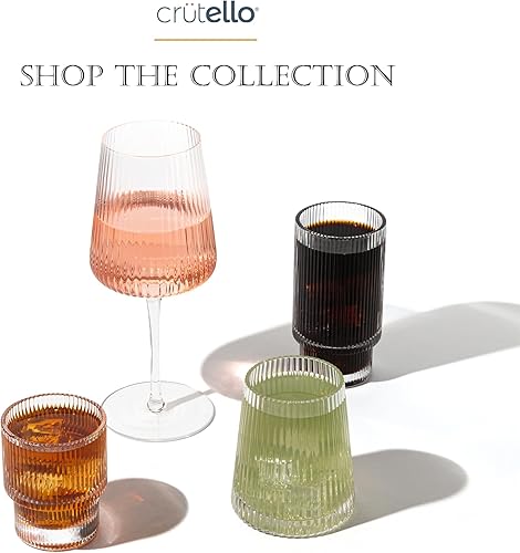 Miniatura 6 de Crutello Copas de vino modernas de 12 onzas, juego de 4, cristalería acanalada única con textura ondulada vintage, vino tinto art déco o copa de