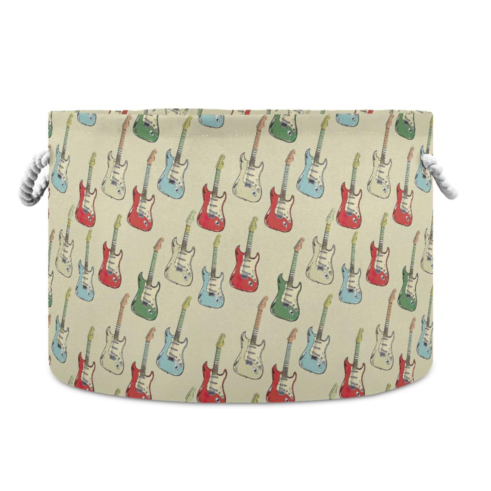 AMmao Vintage Electric Guitar Pattern Toys Storage Bin with Cotton Rope Large Capacity Clothes Storage Baskets Laundry Hamper Holiday Ornament Box Organizer for Bedroom Bathroom Nursery