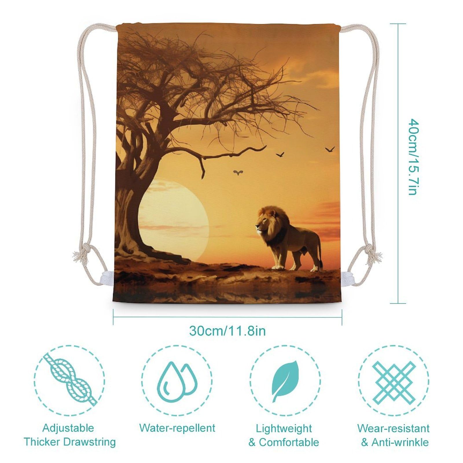 King Lion Drawstring Backpack Durable Canvas Sport Sackpack Gym Bags for Men Women 30x40cm