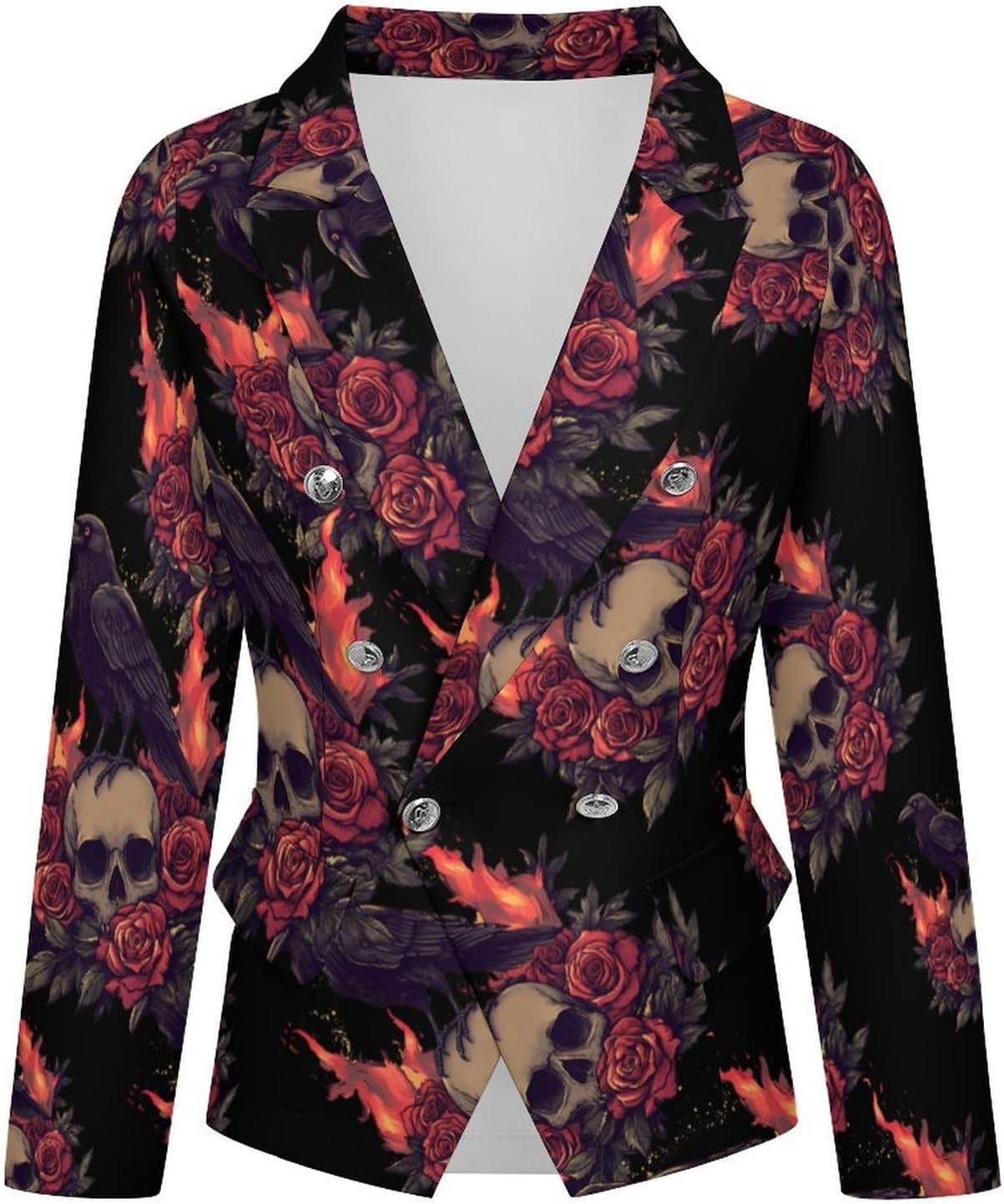Gothic Skull Black Crow Women's Blazer Long Sleeve Suits Business Casual Blazers Jackets Lapel Open Front Suit