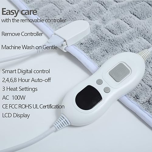 Miniatura 7 de Breadom Manta eléctrica con calefacción, temporizador de hasta 8 horas, 3 ajustes de calor, lavable a máquina, 59.8 x 50.0 in