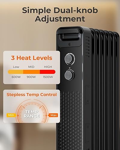 Miniatura 3 de ZAFRO Calentador eléctrico de 1500 W con termostato ajustable, protección contra sobrecalentamiento y vuelco, bajo ruido, calentador portátil